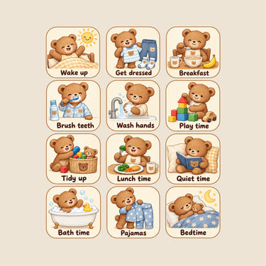 Teddy Bear Daily Routine Wall Decals, Set of 12, image 1
