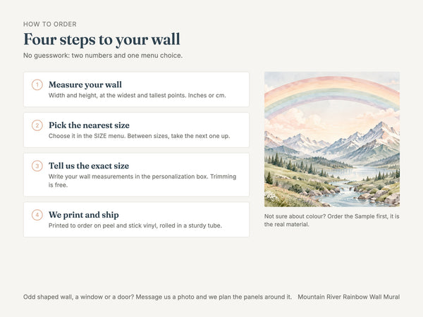Watercolor Mountain River Rainbow Wall Mural, image 5