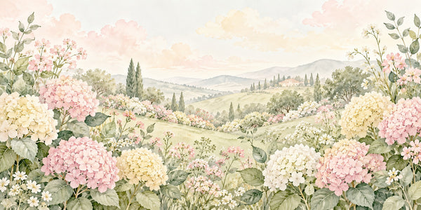 Watercolor Hydrangea Garden Wall Mural, image 2
