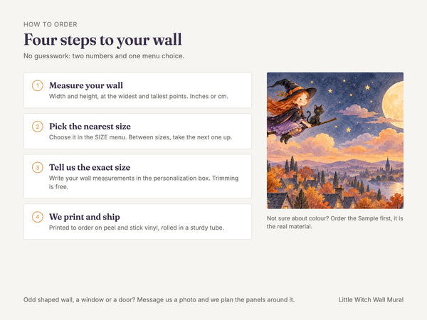 Watercolor Little Witch Halloween Wall Mural, image 6
