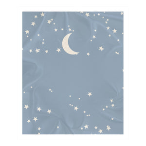 Personalize the Moon and Stars toddler sherpa blanket in dusty blue with your baby's name