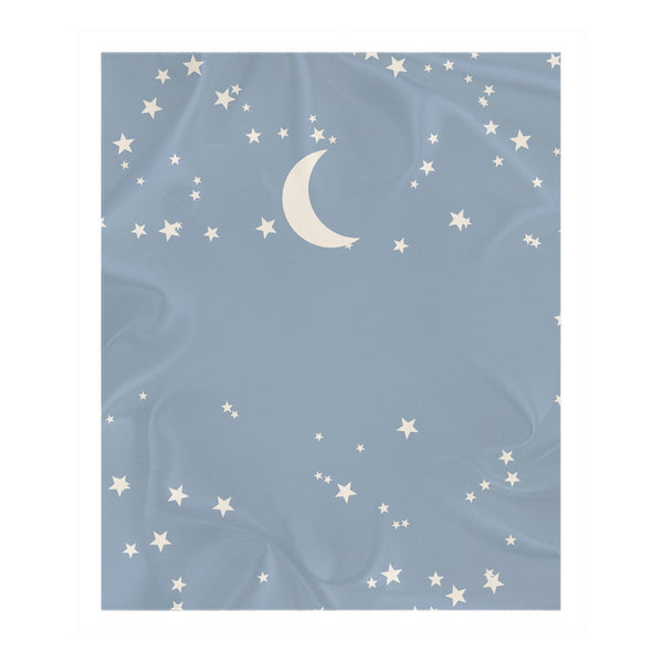 Personalize the Moon and Stars toddler sherpa blanket in dusty blue with your baby's name