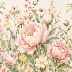 Peony Garden kids bath mat, close up of the watercolor artwork