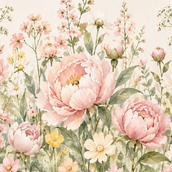 Peony Garden kids bath mat, close up of the watercolor artwork