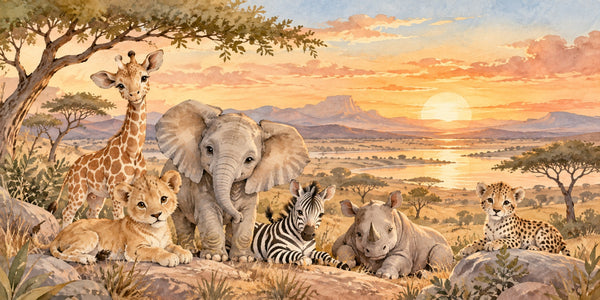 Watercolor Sunset Savanna Wall Mural, image 3