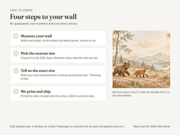 Watercolor Bear and Fox Walk Wall Mural, image 5