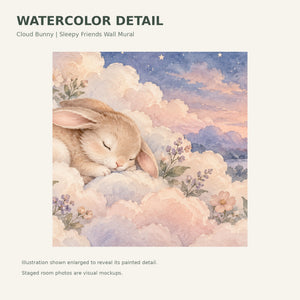 Watercolor Cloud Bunny Wall Mural, image 4