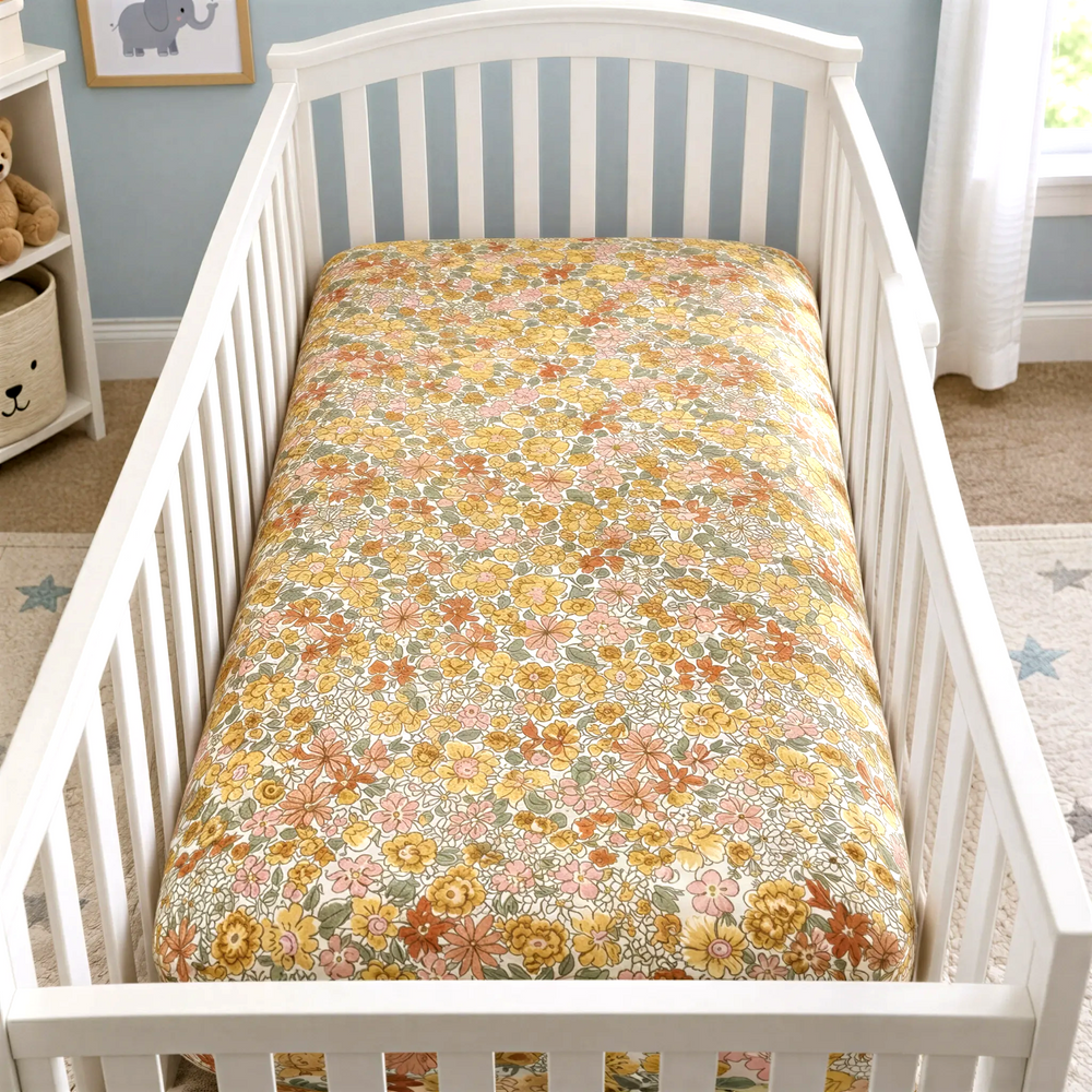 Wendy Anne Golden Floral Cotton Custom Made Fitted Sheet