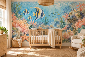 Watercolor Coral Reef Ocean Wall Mural, image 1