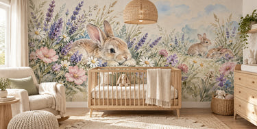 Watercolor Lavender Bunny Wall Mural, image 1