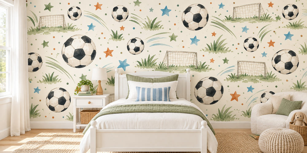 Watercolor Soccer Pattern Wall Mural, image 1