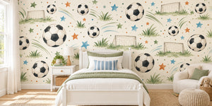 Watercolor Soccer Pattern Wall Mural, image 2