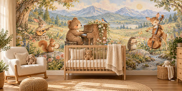Watercolor Bear Piano Wall Mural, image 1