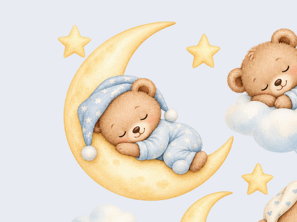 Sleeping Teddy Bear Moon and Clouds Wall Decals, Set of 14, image 4