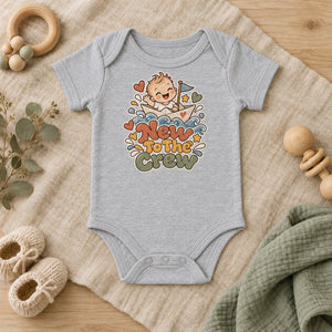 New To The Crew baby bodysuit in heather grey