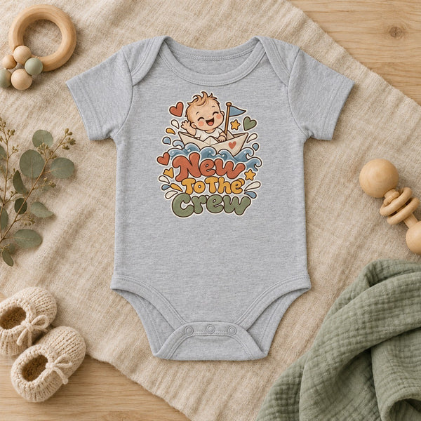New To The Crew baby bodysuit in heather grey