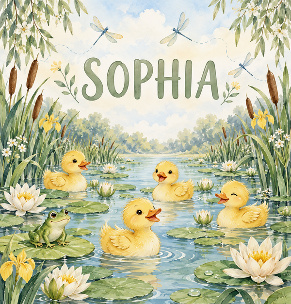 Duck Pond watercolor artwork with the name Sophia