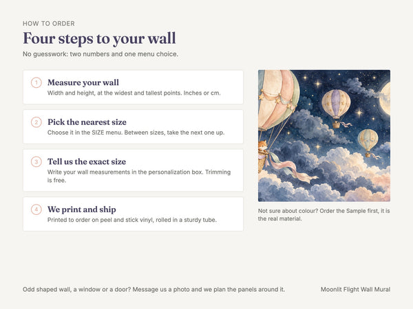 Watercolor Moonlit Flight Hot Air Balloon Wall Mural, image 6