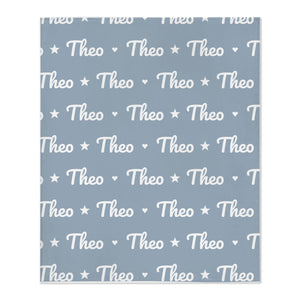 Name Pattern toddler minky blanket in dusty blue