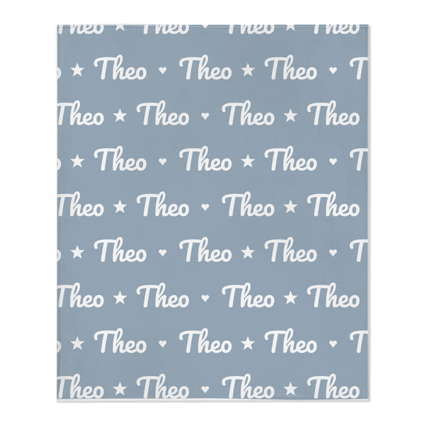 Name Pattern toddler minky blanket in dusty blue