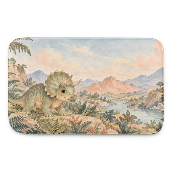 Baby Triceratops Dinosaur kids bath mat, full view of the printed design