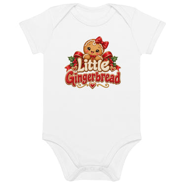 Little Gingerbread organic cotton baby bodysuit in white, front view