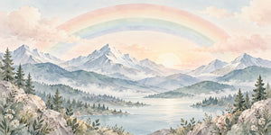 Watercolor Sunrise Lake Rainbow Wall Mural, image 2