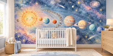 Watercolor Pastel Planets Wall Mural, image 1