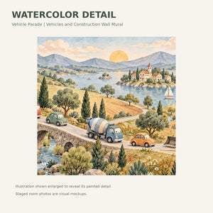 Watercolor Vehicle Parade Wall Mural, image 4