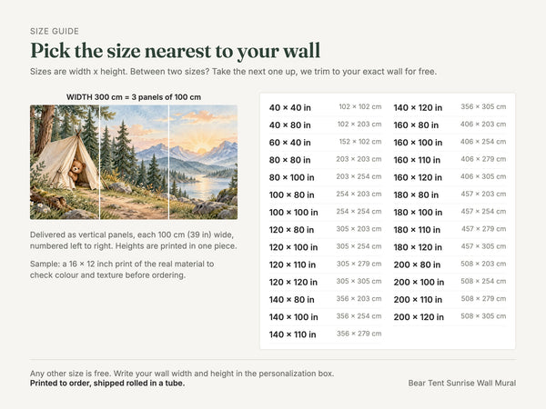 Watercolor Bear Tent Sunrise Camping Wall Mural, image 5