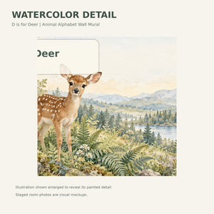 Watercolor D is for Deer Alphabet Wall Mural, image 4