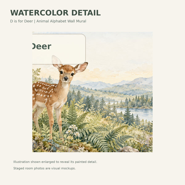 Watercolor D is for Deer Alphabet Wall Mural, image 4
