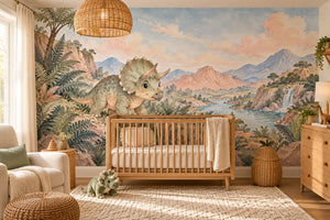 Watercolor Baby Triceratops Dinosaur Wall Mural, image 1
