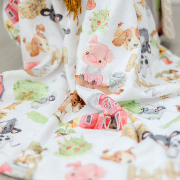 Minky Baby Blanket Farm Animals