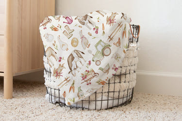 Vintage Baby Animals Farm blanket for infants, featuring adorable farm animal designs. Perfect for cozy snuggles.