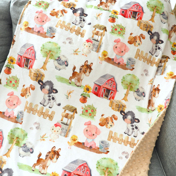 Minky Baby Blanket Farm Animals