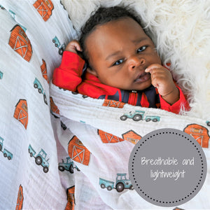 How We Roll Farm Theme Muslin Swaddle Blanket