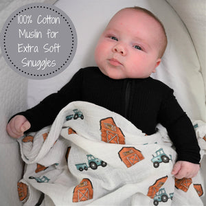 How We Roll Farm Theme Muslin Swaddle Blanket