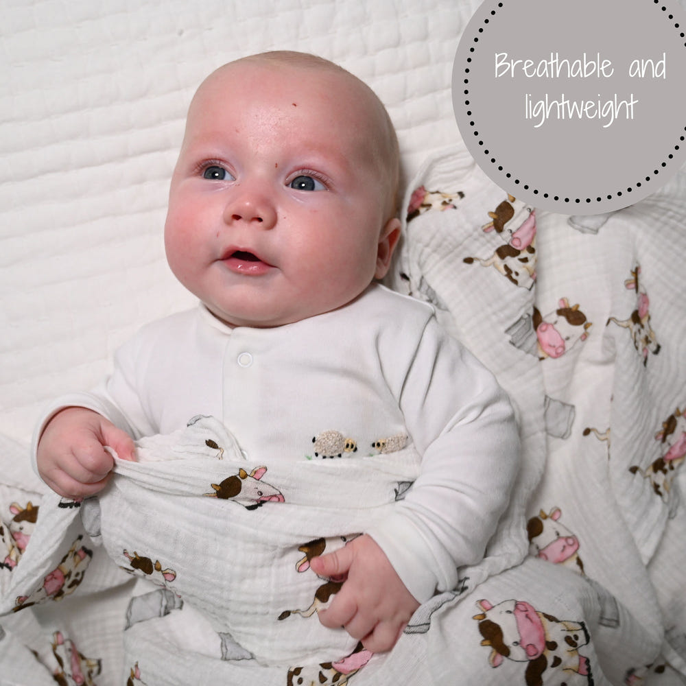 The Cow Goes MOO Farm Baby Muslin Swaddle Blanket - MOOGCO Baby