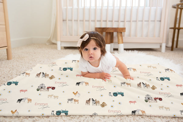 Newborn Personalized Blanket – Baby Deluxe Ivory Minky Fabric Wrap with Brown Deer Print