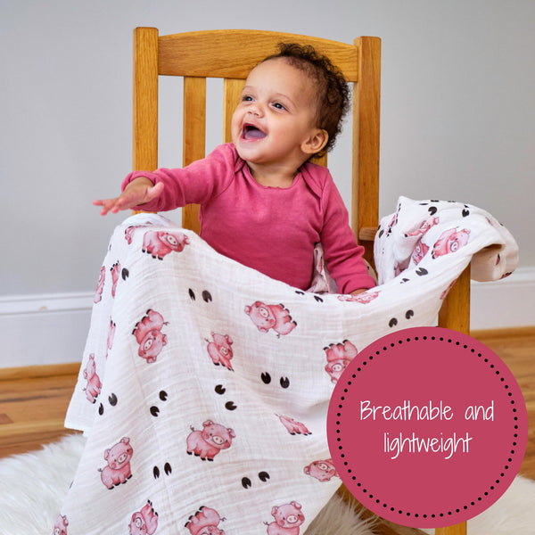 Oink Oink Farm Pig Baby Muslin Swaddle Blanket