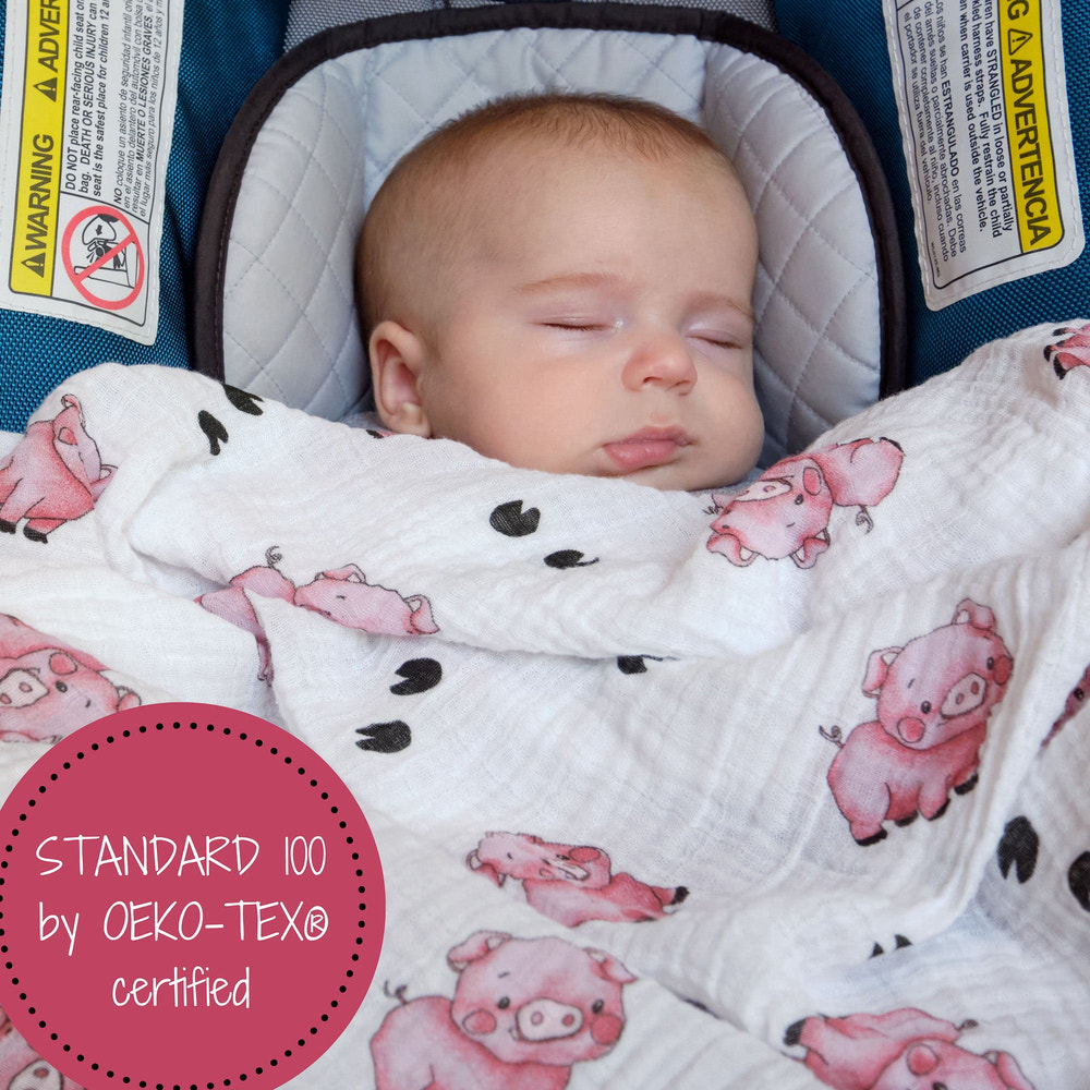 Oink Oink Farm Pig Baby Muslin Swaddle Blanket - MOOGCO Baby