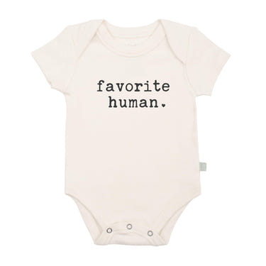 Graphic bodysuit for babies featuring "Favorite Human" design, perfect for stylish and comfortable wear.