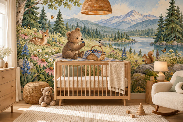 Watercolor Meadow Picnic Camping Wall Mural, image 1