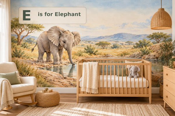 Watercolor E is for Elephant Alphabet Wall Mural, image 1