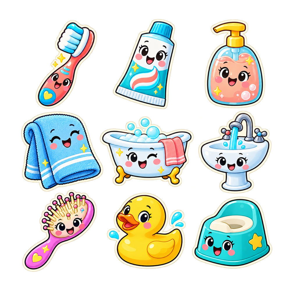 Cute Bathroom Wall Decals, Set of 9, First Words Stickers, image 1