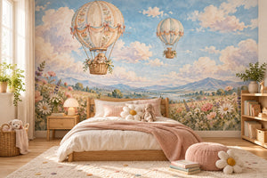 Watercolor Meadow Hot Air Balloons Wall Mural, image 2
