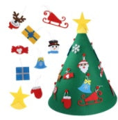 Felt cloth decorations for Christmas tree, colorful and festive, angled view showcasing holiday charm.