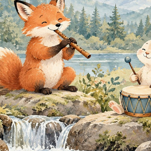 Woodland Band shower curtain, close up of the watercolor artwork
