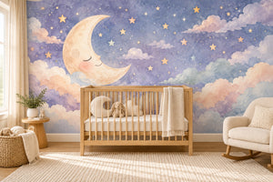 Watercolor Sleepy Moon Wall Mural, image 1